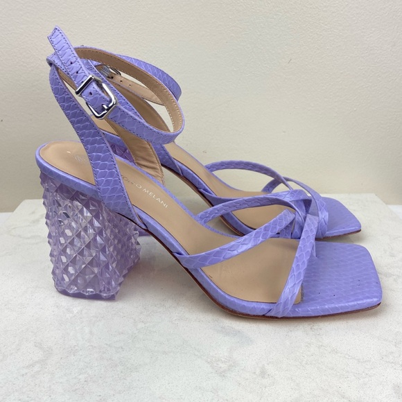 Antonio Melani Katona Snake Print Clear Heel Ankle Strap Block Heels - Picture 2 of 14